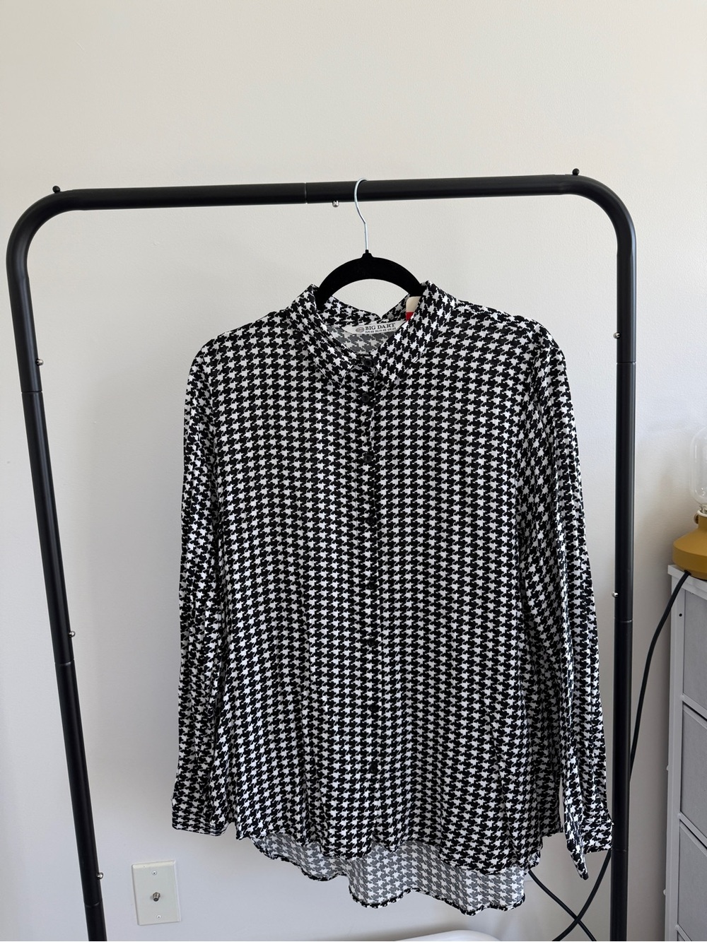 Big Dart Black White Houndstooth Button Front Blouse UK 20 EU 48